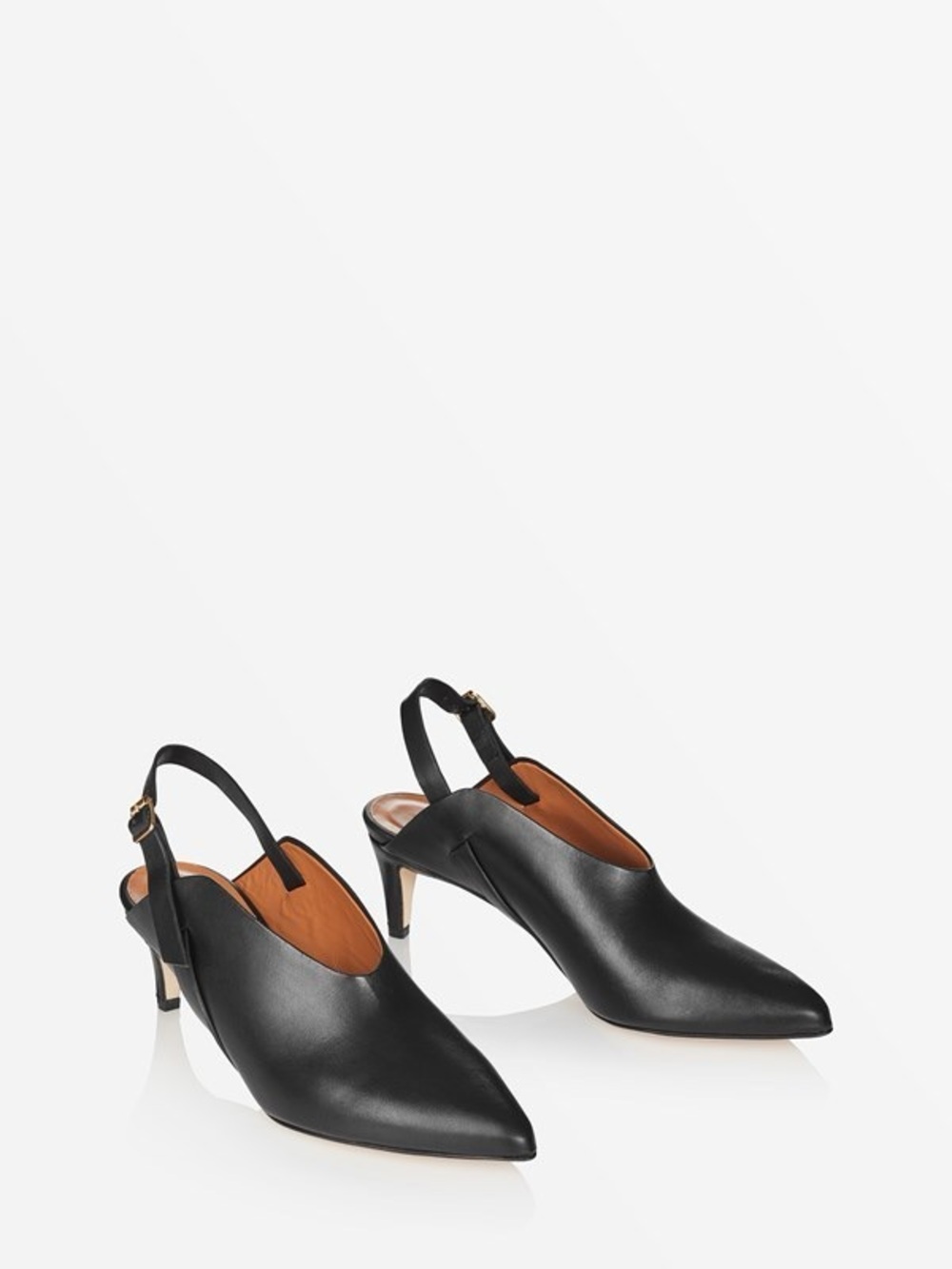 ATP  Black Leather Pointed Slingback Heels
